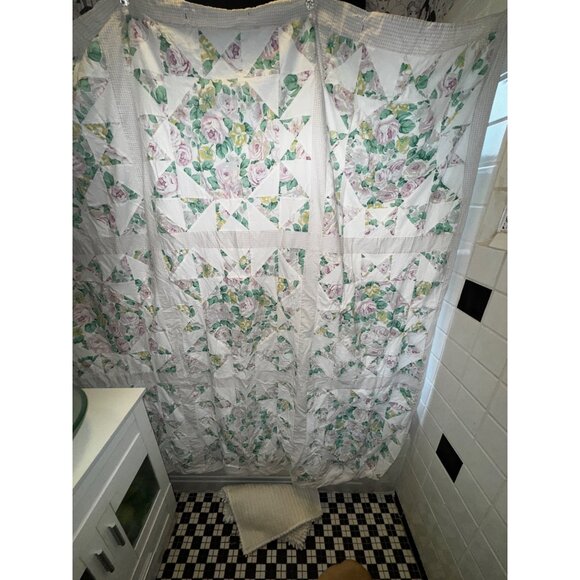 Vintage Floral Patchwork Shower Curtain Shabby Chic Country Cottage Farmhouse - Picture 1 of 8